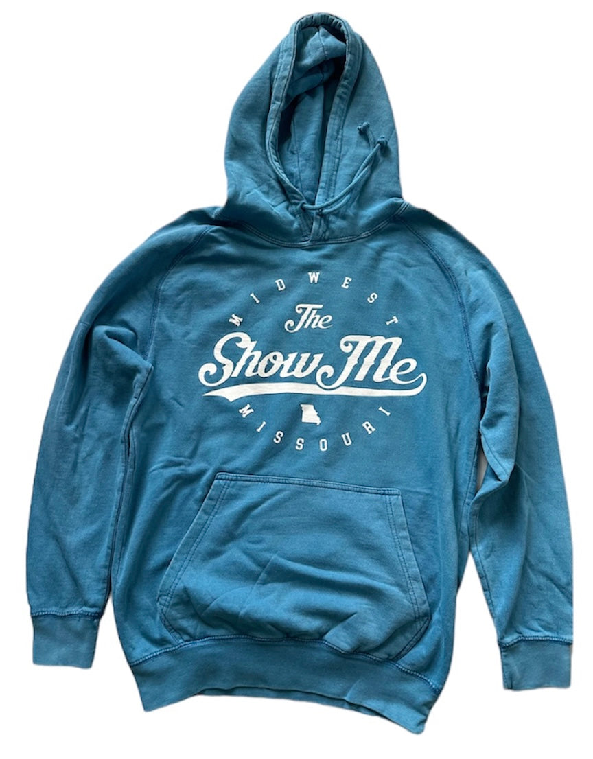 Lake Blue/White Mineral Washed Graphic Hoodie