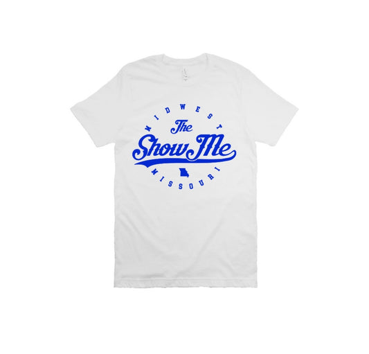 White and Blue Heavyweight Graphic T-Shirt